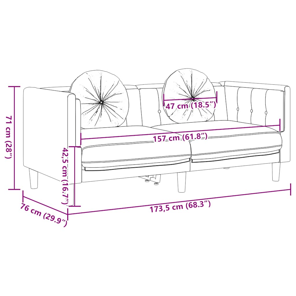 2-seater sofa with cushions in brown faux suede