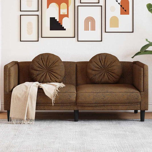 2-seater sofa with cushions in brown faux suede