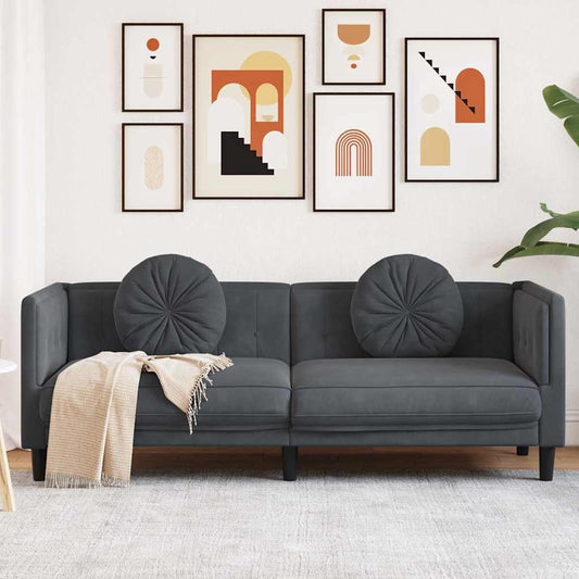 3-seater dark grey velvet sofa with cushions