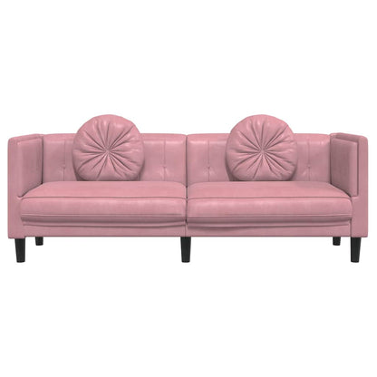 3-seater pink velvet sofa with cushions