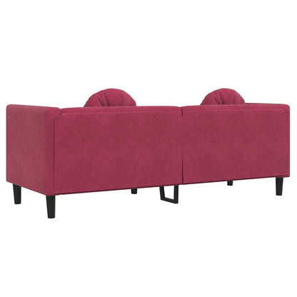 3-seater red velvet sofa with cushions