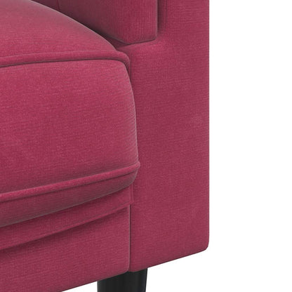 3-seater red velvet sofa with cushions