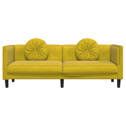 3-seater yellow velvet sofa with cushions