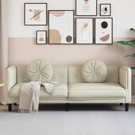 3-seater cream velvet sofa with cushions