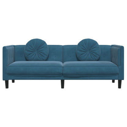 3-seater blue velvet sofa with cushions