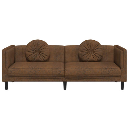 3-seater sofa with cushions in brown faux suede