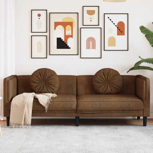 3-seater sofa with cushions in brown faux suede