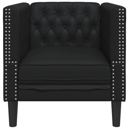Black faux leather chesterfield sofa