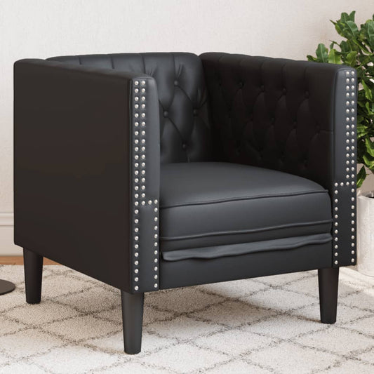 Black faux leather chesterfield sofa