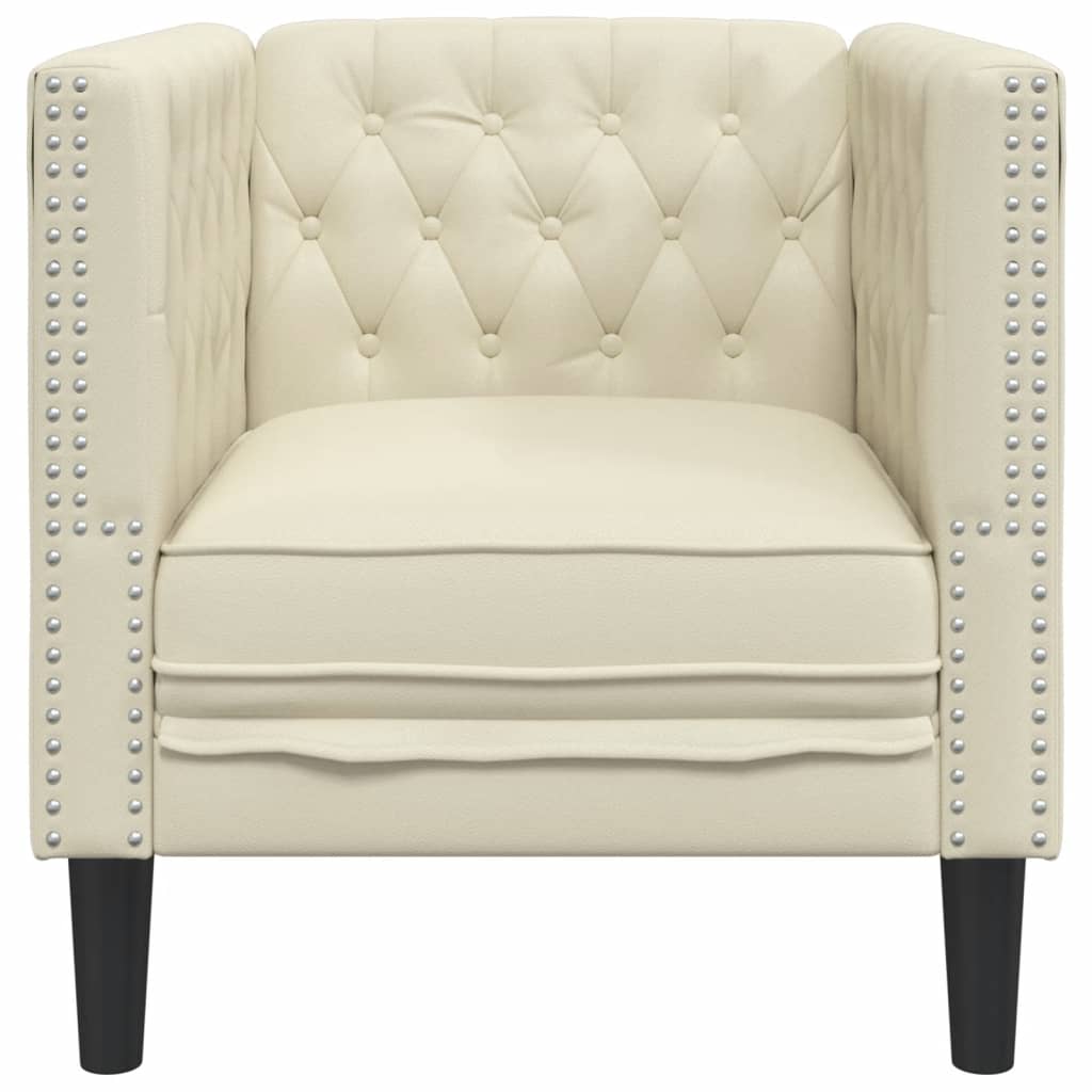 Sofá chesterfield couro artificial creme