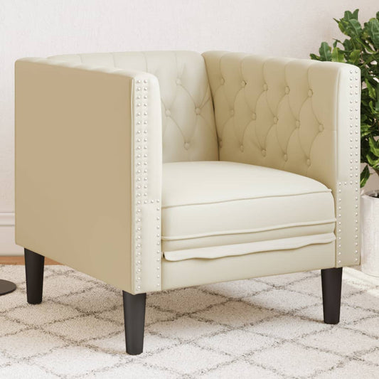 Chesterfield sofa in cream faux leather