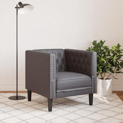 Grey faux leather chesterfield sofa