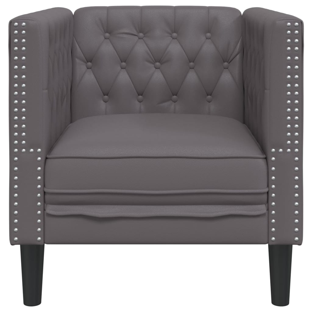 Grey faux leather chesterfield sofa