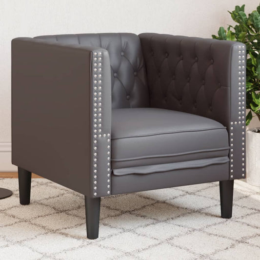 Grey faux leather chesterfield sofa