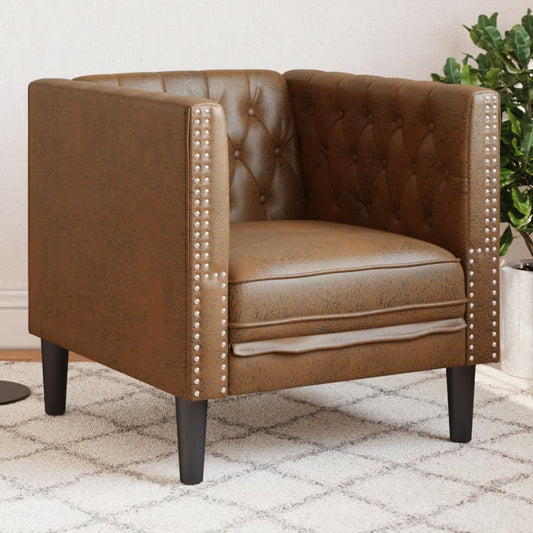 Chesterfield sofa in faux suede, brown