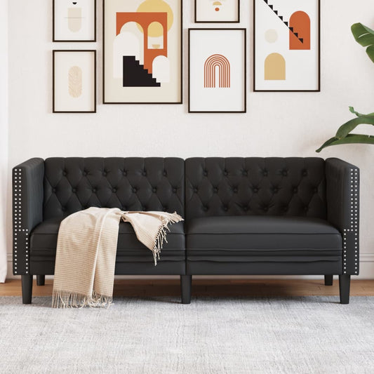 Chesterfield 2-seater sofa in black faux leather