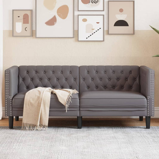 Chesterfield 2-seater sofa in grey faux leather