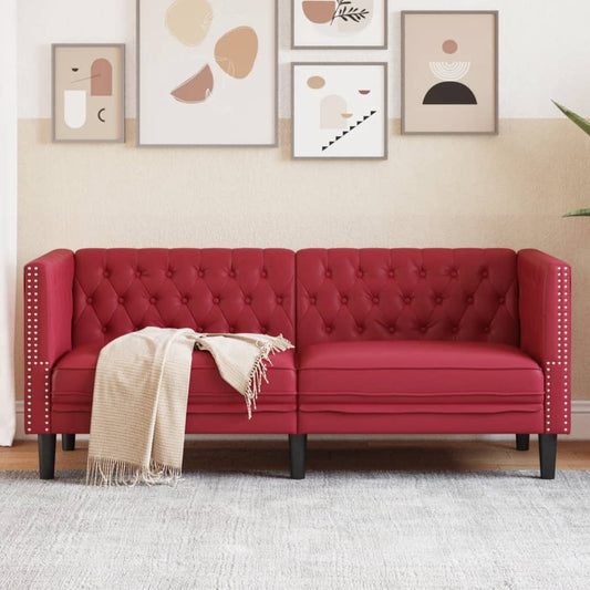 Chesterfield 2-seater sofa in red faux leather