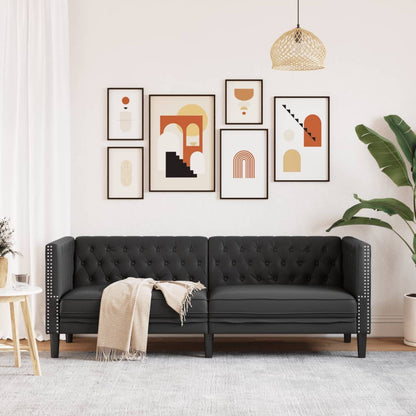 Chesterfield 3-seater sofa in black faux leather