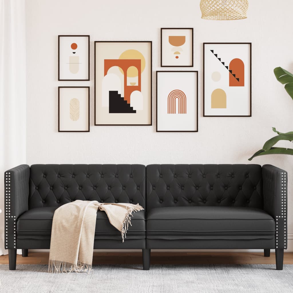 Chesterfield 3-seater sofa in black faux leather