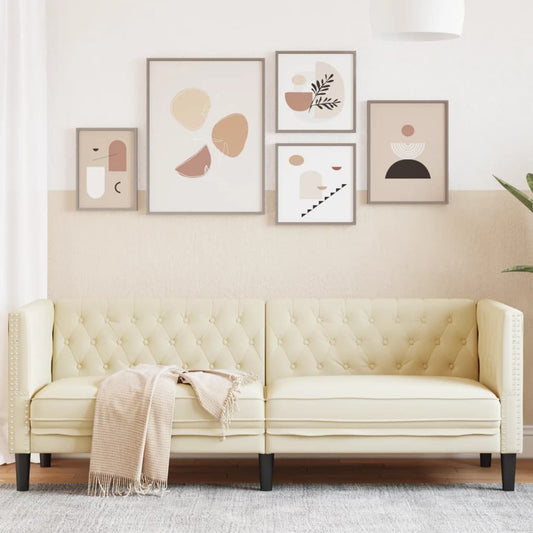 Chesterfield 3-seater sofa in cream faux leather