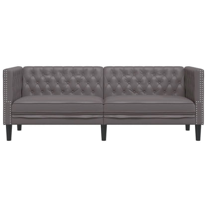 Sofá chesterfield 3 lugares couro artificial cinzento