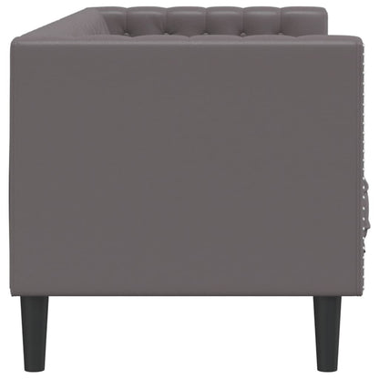 Sofá chesterfield 3 lugares couro artificial cinzento