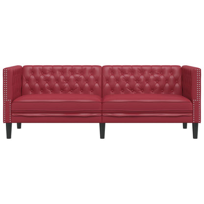 Sofá chesterfield 3 lugares couro artificial vermelho tinto