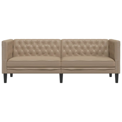 Sofá chesterfield 3 lugares couro artificial cappuccino