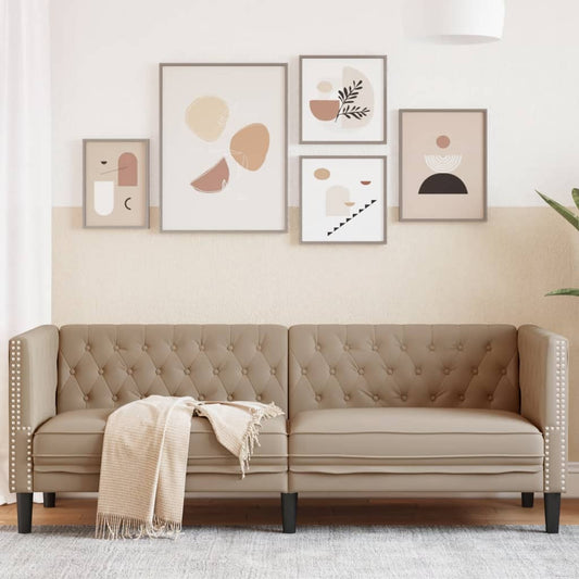 Sofá chesterfield 3 lugares couro artificial cappuccino