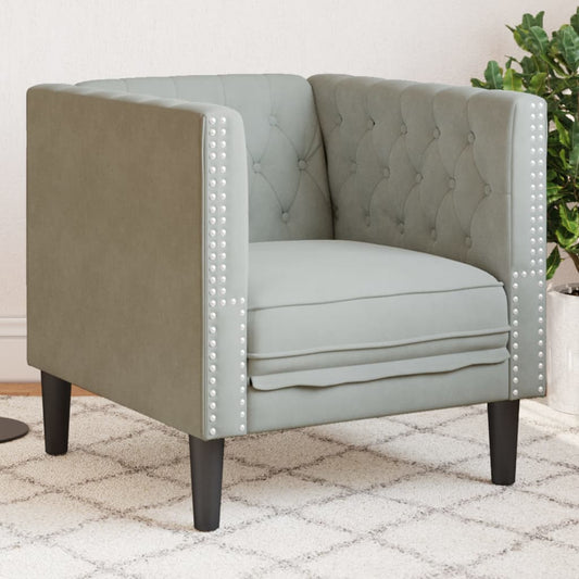 Sofá chesterfield veludo cinzento-claro