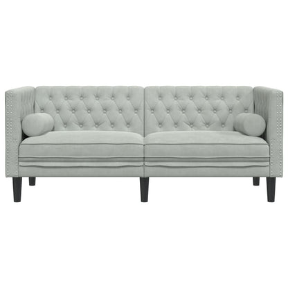 Sofá chesterfield com rolos 2 lugares veludo cinzento-claro