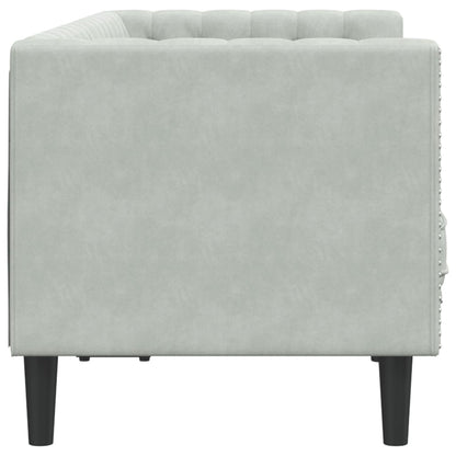 Sofá chesterfield com rolos 2 lugares veludo cinzento-claro