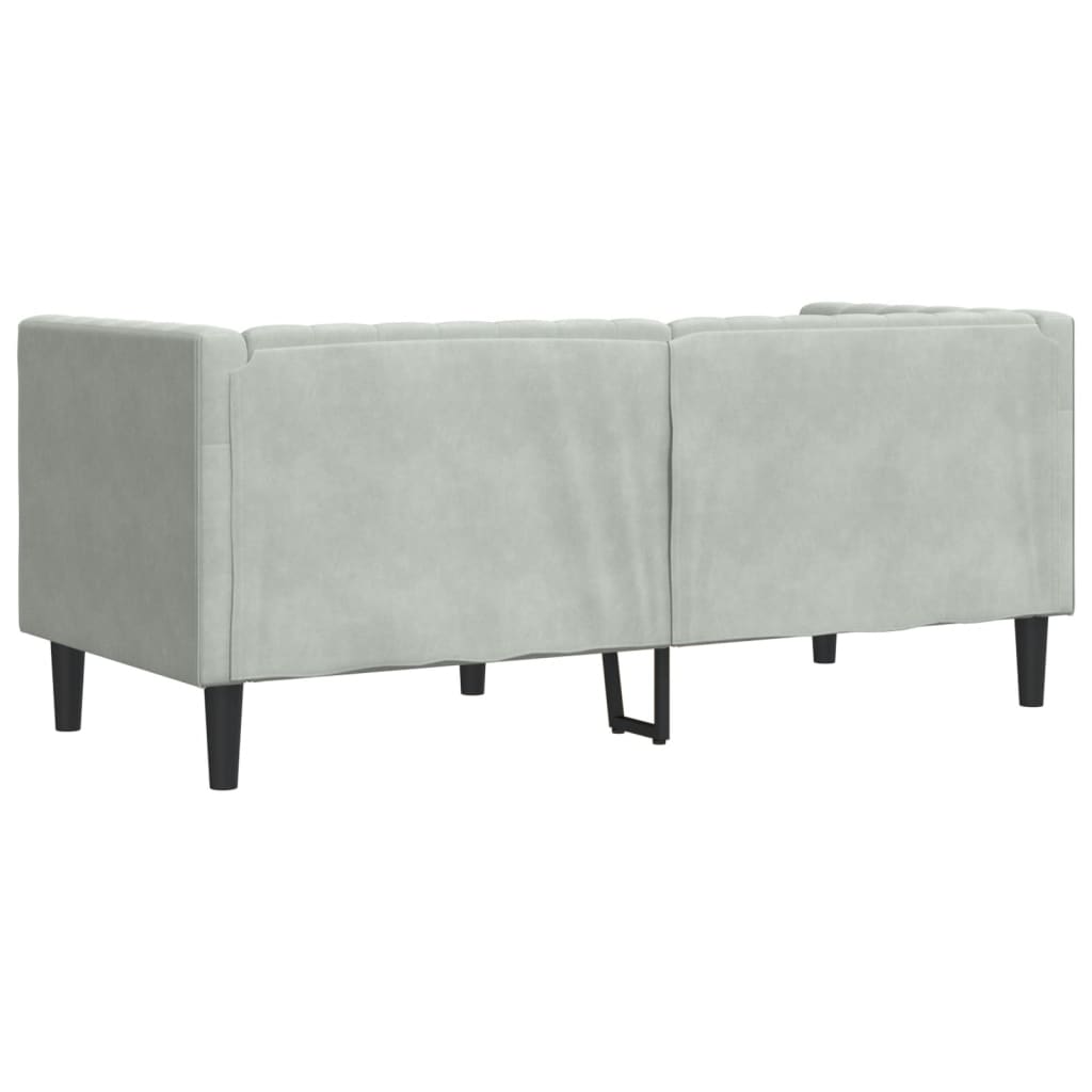 Sofá chesterfield com rolos 2 lugares veludo cinzento-claro
