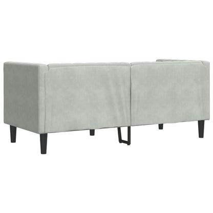 Sofá chesterfield com rolos 2 lugares veludo cinzento-claro