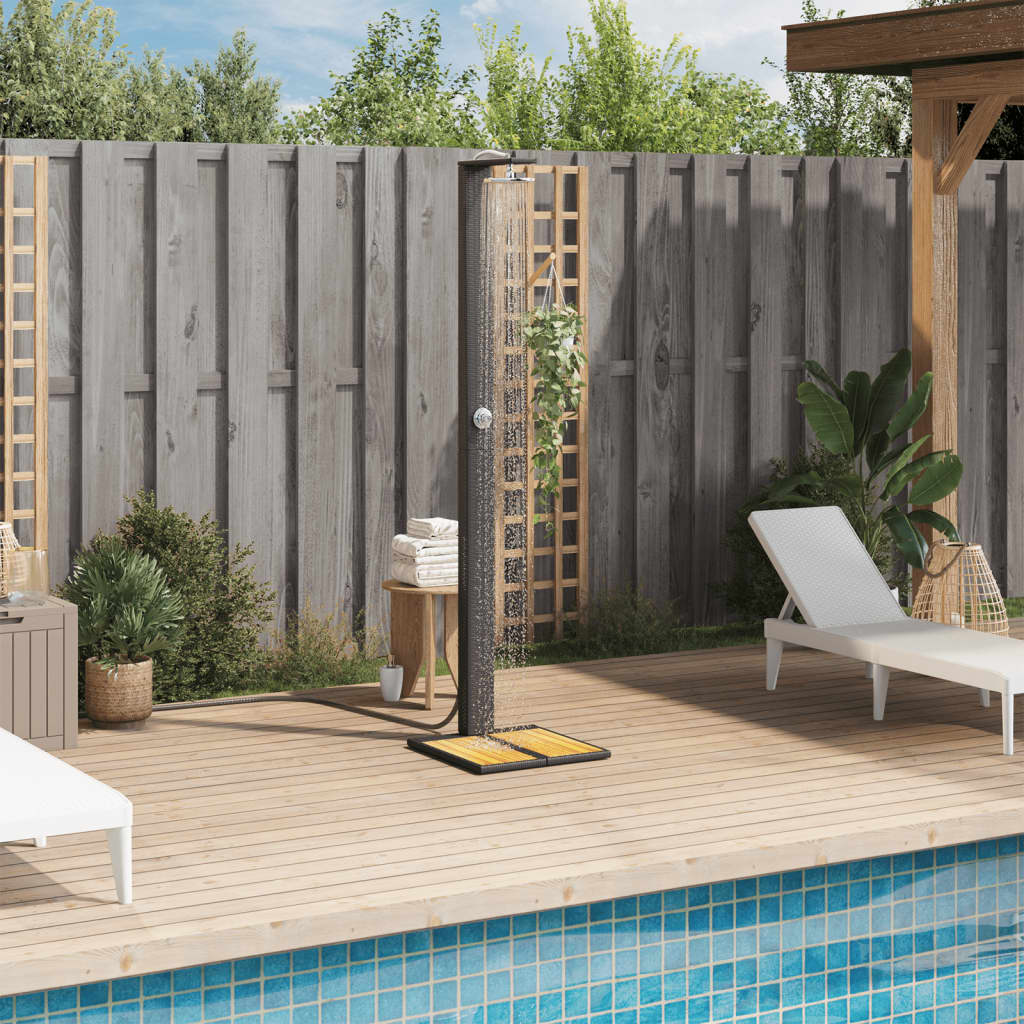 Outdoor shower 50x55x224 cm PE wicker/acacia wood black