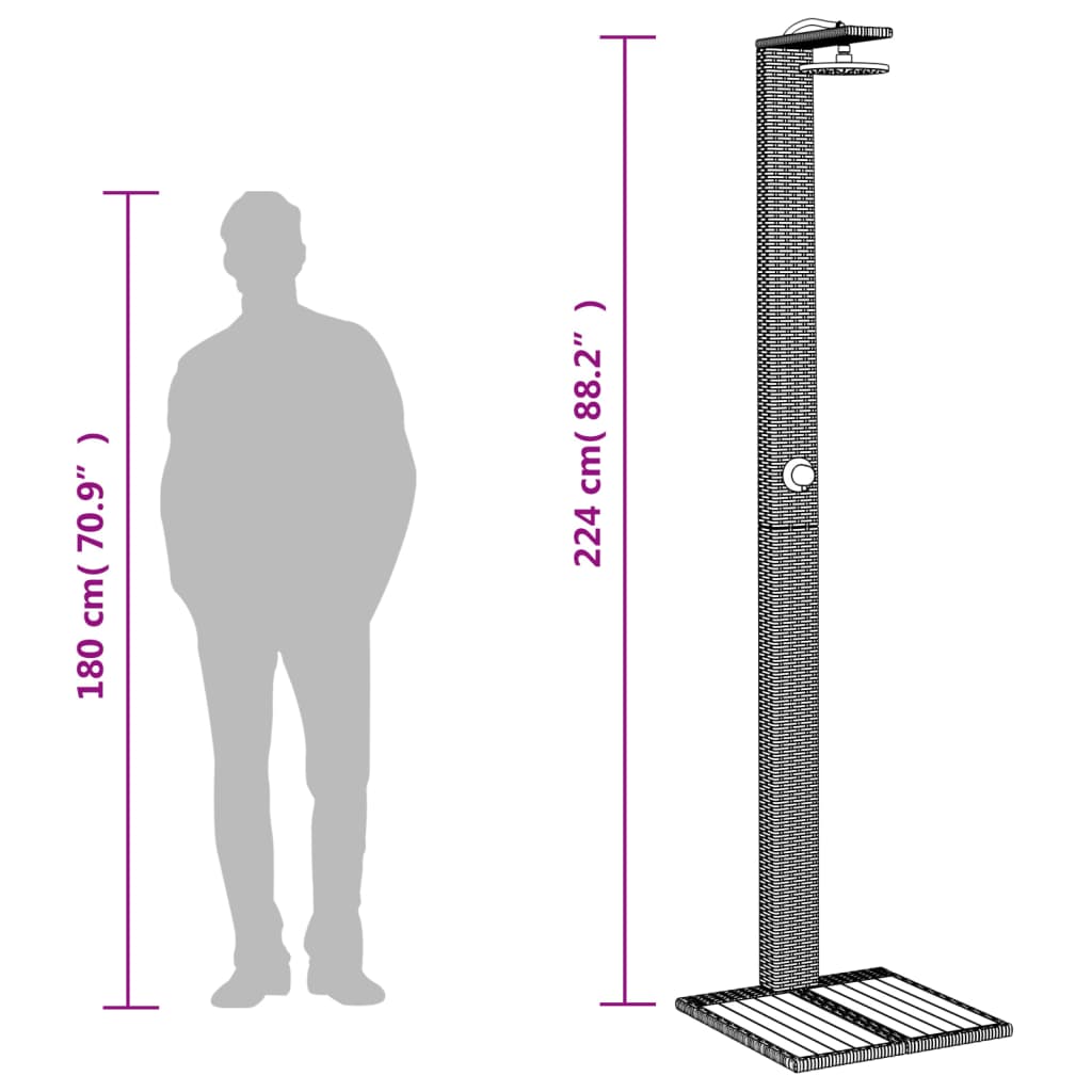 Outdoor shower 50x55x224 cm PE wicker/acacia wood black