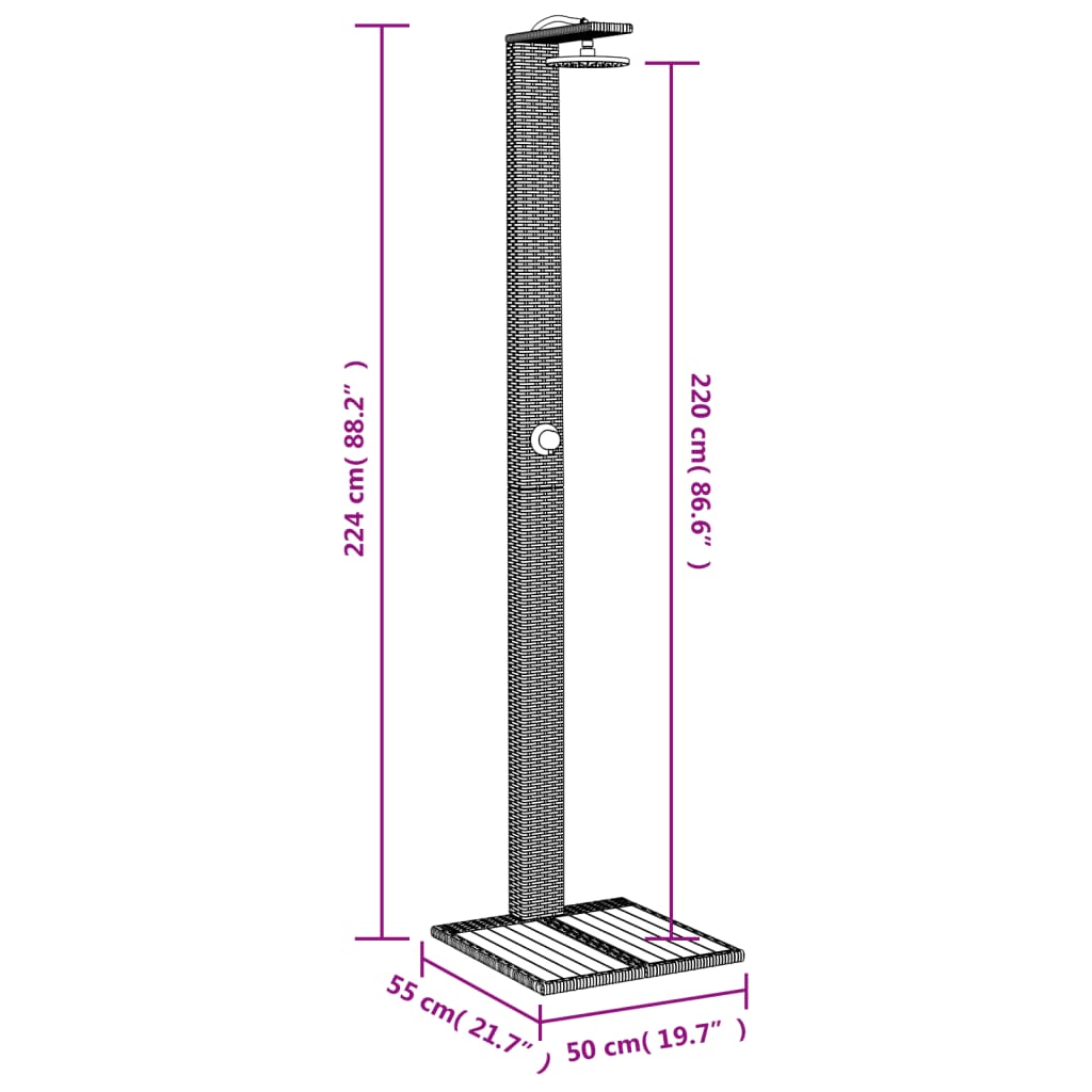 Outdoor shower 50x55x224 cm PE wicker/acacia wood black