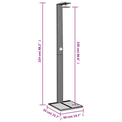 Outdoor shower 50x55x224 cm PE wicker/acacia wood black