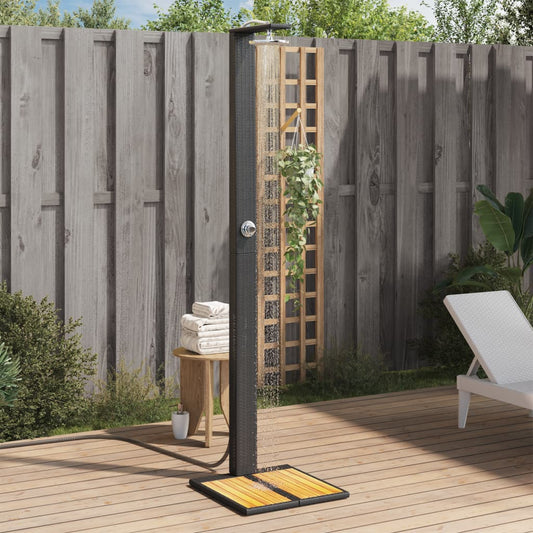 Outdoor shower 50x55x224 cm PE wicker/acacia wood black