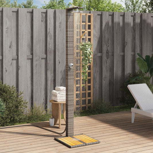 Outdoor shower 50x55x224 cm PE wicker/acacia wood grey
