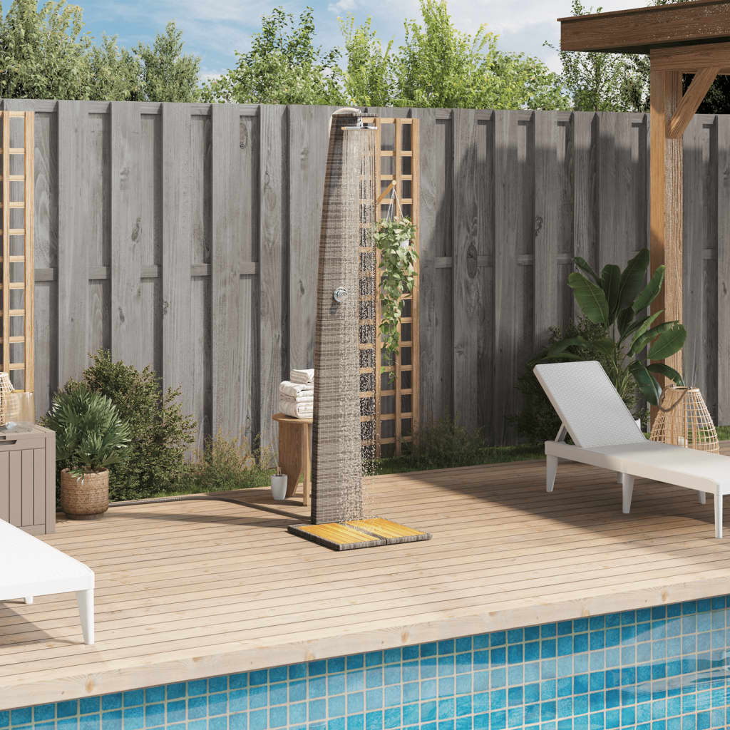 Outdoor shower 55x60x224 cm PE wicker/grey acacia wood