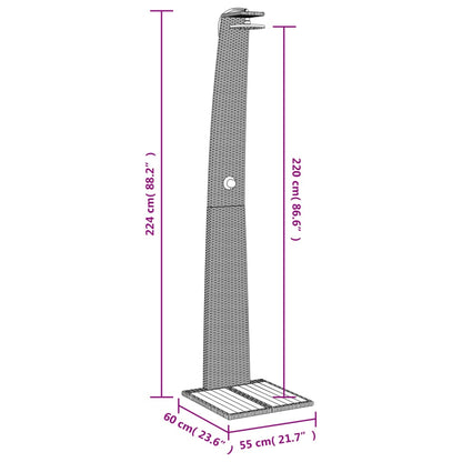 Outdoor shower 55x60x224 cm PE wicker/grey acacia wood