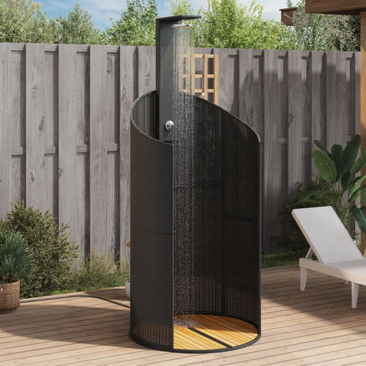 Outdoor shower 100x100x241.5 cm PE wicker/acacia wood black