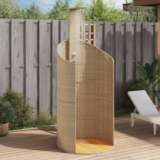 Outdoor shower 100x100x241.5 cm PE wicker/acacia wood beige