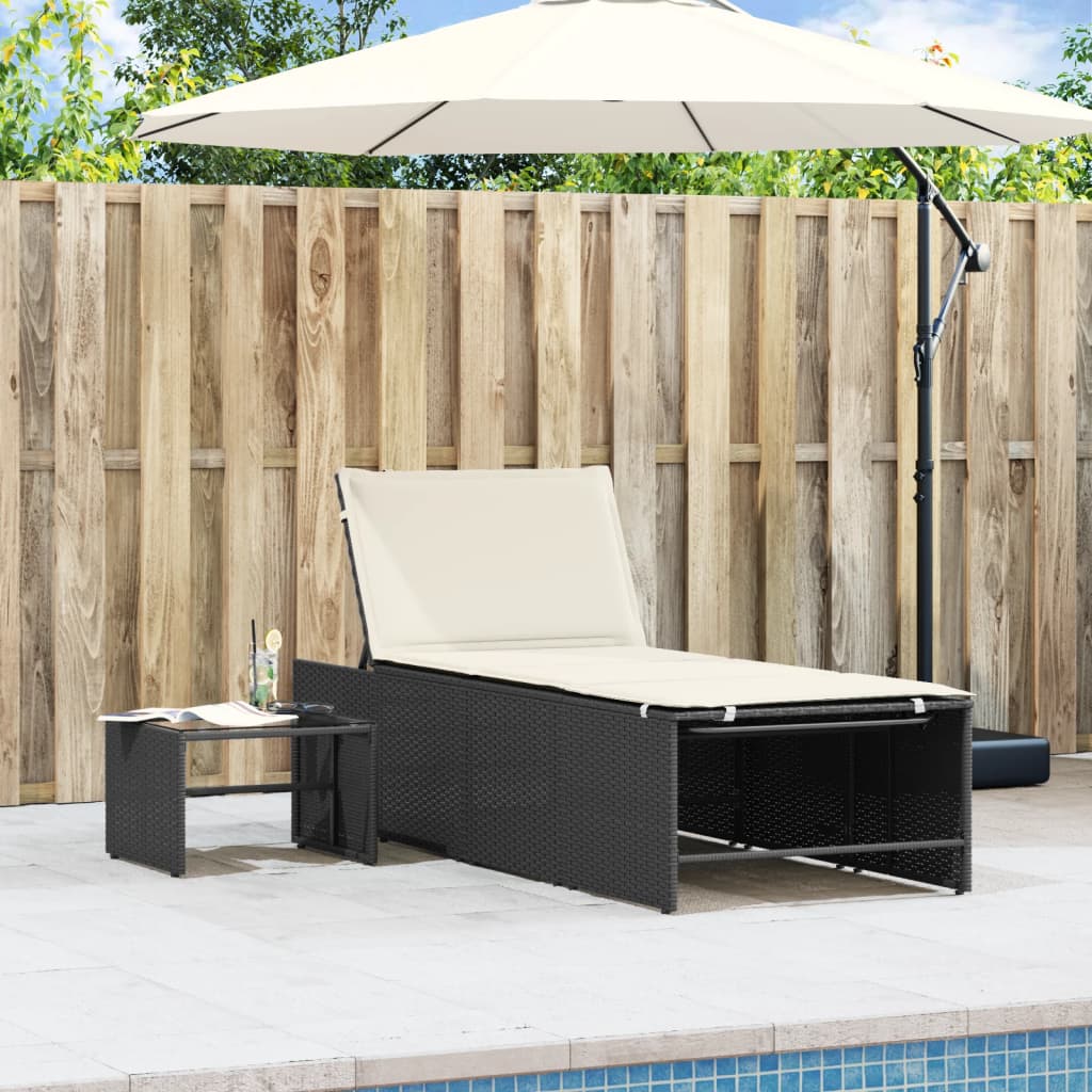 Sun loungers with table 2 pcs black PE rattan