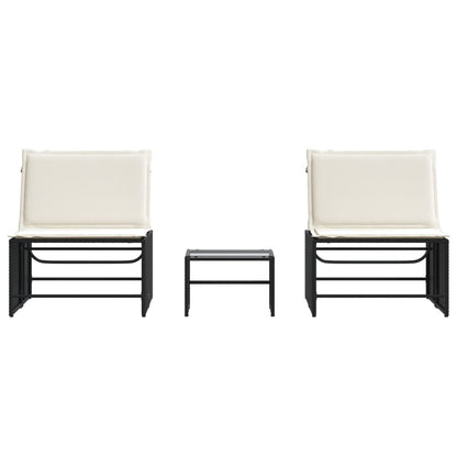Sun loungers with table 2 pcs black PE rattan