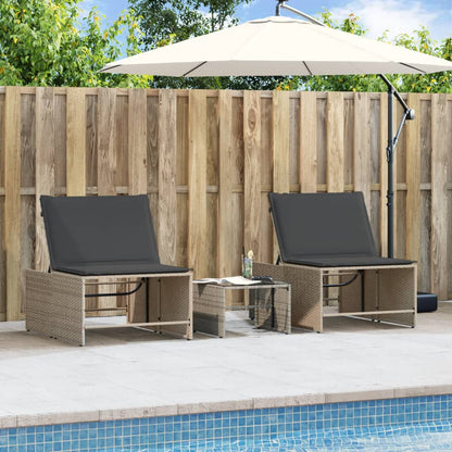 Sun loungers with table 2 pcs PE rattan grey