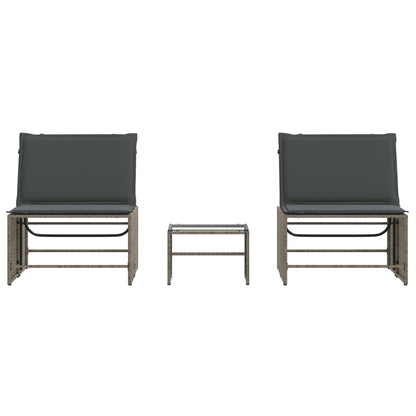 Sun loungers with table 2 pcs PE rattan grey