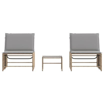 Sun loungers with table 2 pcs PE rattan beige